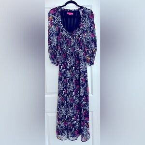 Betsey Johnson Floral Butterfly Long Sleeved Midi Dress XS
